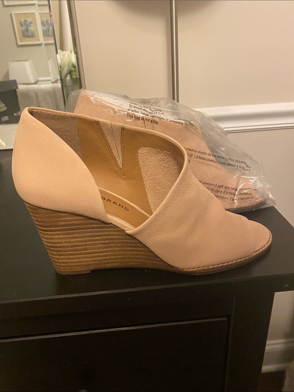 Lucky Brand Neutral Beige Open-Toe Stacked Wedge Sandals